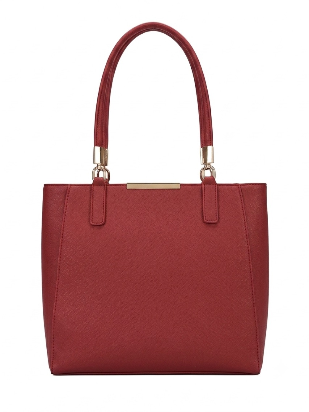 Madison West Red Saffiano Vegan Leather Tote Bag Gold Hardware